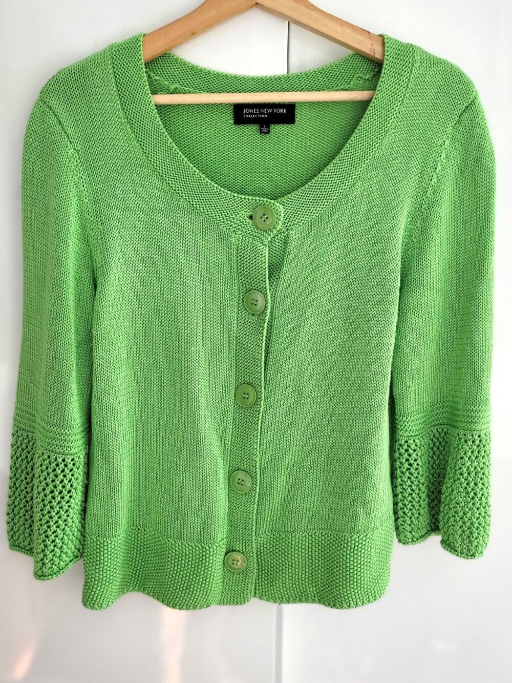 Vintage 90s Jones New York Vibrant Green Knit Cardigan Size L